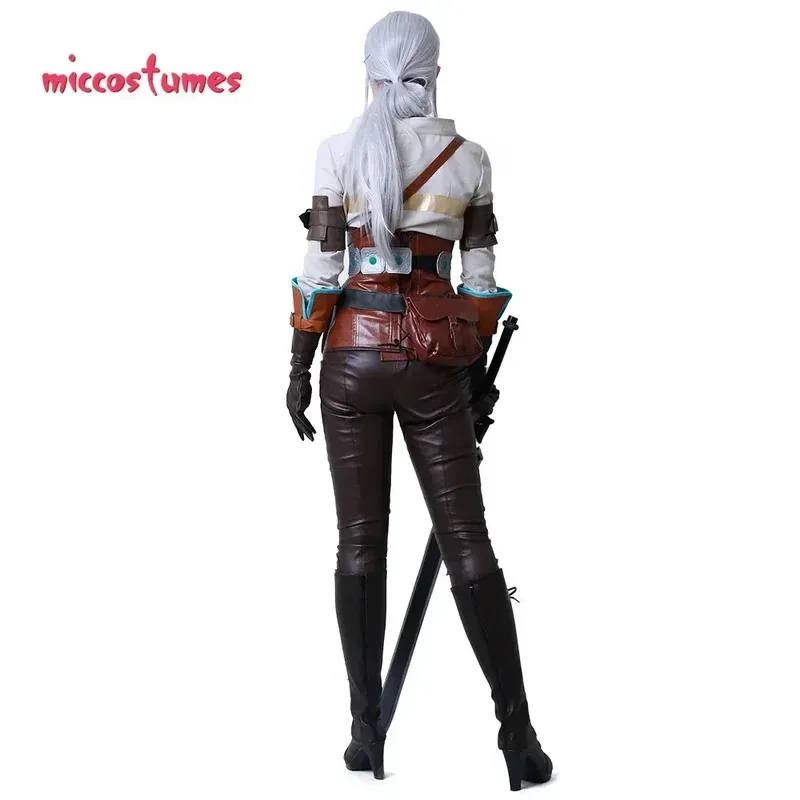 أزياء Miccostumes النسائية Game Hunt Ciri التأثيرية مع أحزمة وقفازات وحقائب لزي الهالوين النسائي
