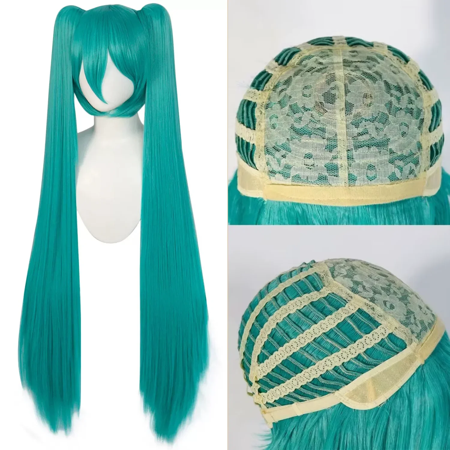 42 Inch Long Green Pink Synthetic Wig Mi-ku Inspired Cosplay Hair for Anime Party Lolita Costume Halloween Carnival Dress Up
