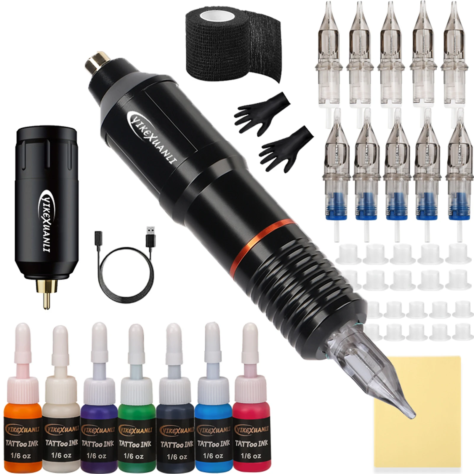 Kit de tatouage sans fil pour débutants, alimentation sans fil, kit de stylo de tatouage, pigments de tatouage, 10 accès de tatouage mollet mixtes