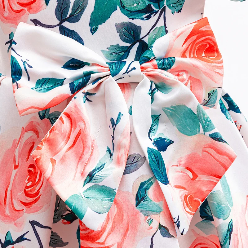 فستان بناتي صيفي جديد مطبوع عليه أزهار الورد فستان أطفال بأكمام فقاعية فستان الأميرة فستان كاجوال حلو ولطيف