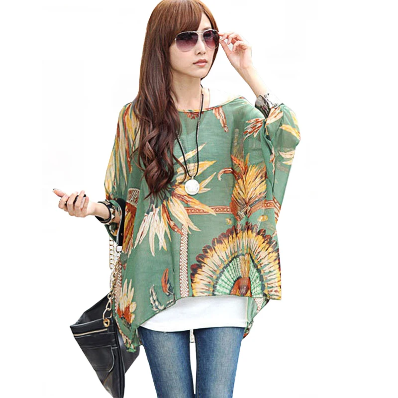 Women\'s Chiffon Tops 2018 New Fashion Summer Shirt Boho Style Batwing Casual Blouses Blusas 4XL 5XL 6XL Plus Size Women Clothing