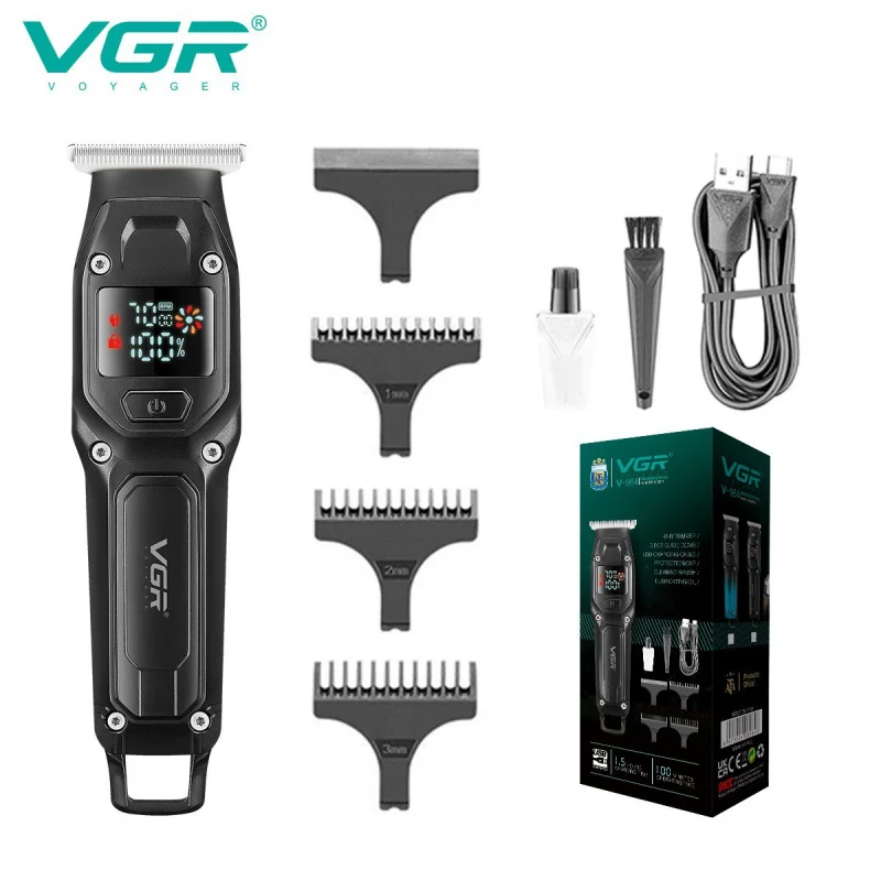 vgr-964-電気バリカンプロフェッショナルデジタルディスプレイフェードカットメンズコードレストリマー-v964
