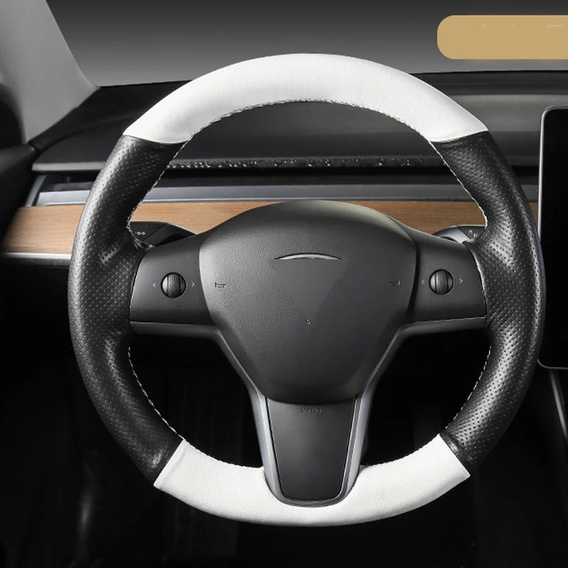 

Накидка на руль Tesla, модель 3 2017-2020, из микрофибры, черная, с белой кожей