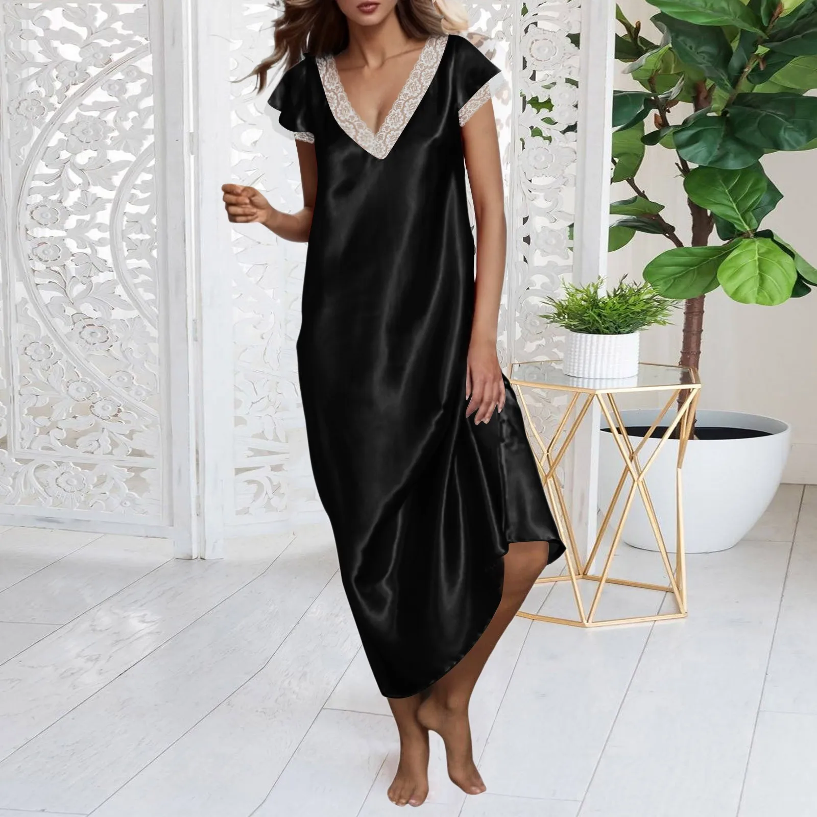 

Night Dress Women Homewear Short Sleeve V Neck Fashion 2023 Long Dress Nightgowns Sleepwear Night Gown For Women Female Vestidos
