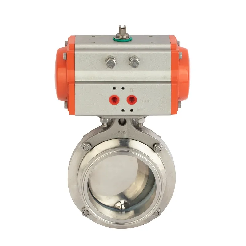 SS316 DN25 Clamp-clamp, Manual Drive, Pneumatic Drive PTFE Sealing, Normal Closing Sanitary Butterfly Valve