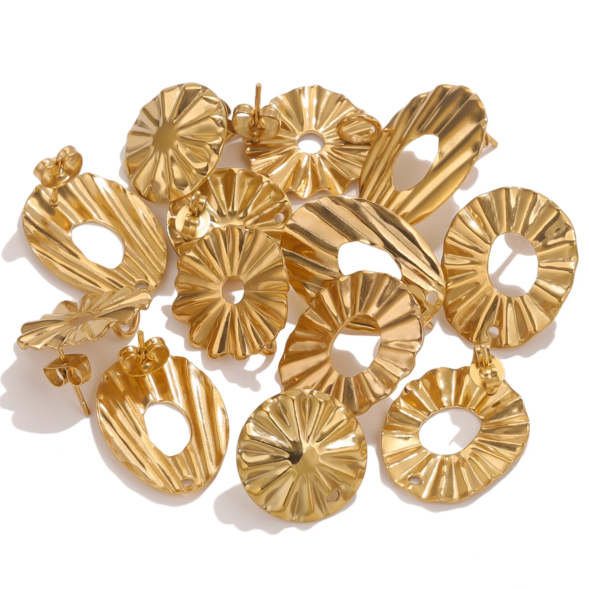 10pcs Stainless Steel Geometric Round Earring Stud Golden Earrings Base Connectors Diy Making Supplies Accessories Materials
