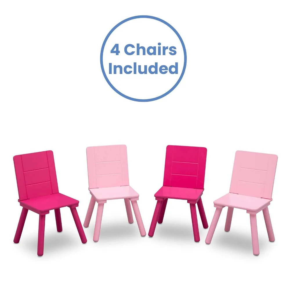 Ensemble de table et chaise pour enfants, blanc, rose, 4 chaises l'intensité