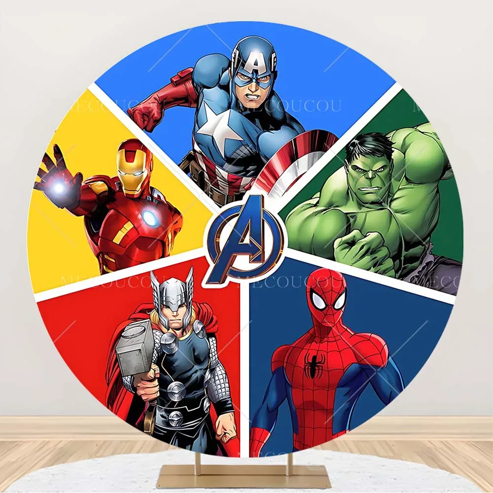 Marvel Avengers Round Background Custom Superhero Boy Birthday Party Cake Decoration Poster Baby Shower Photo Studio Photo Props