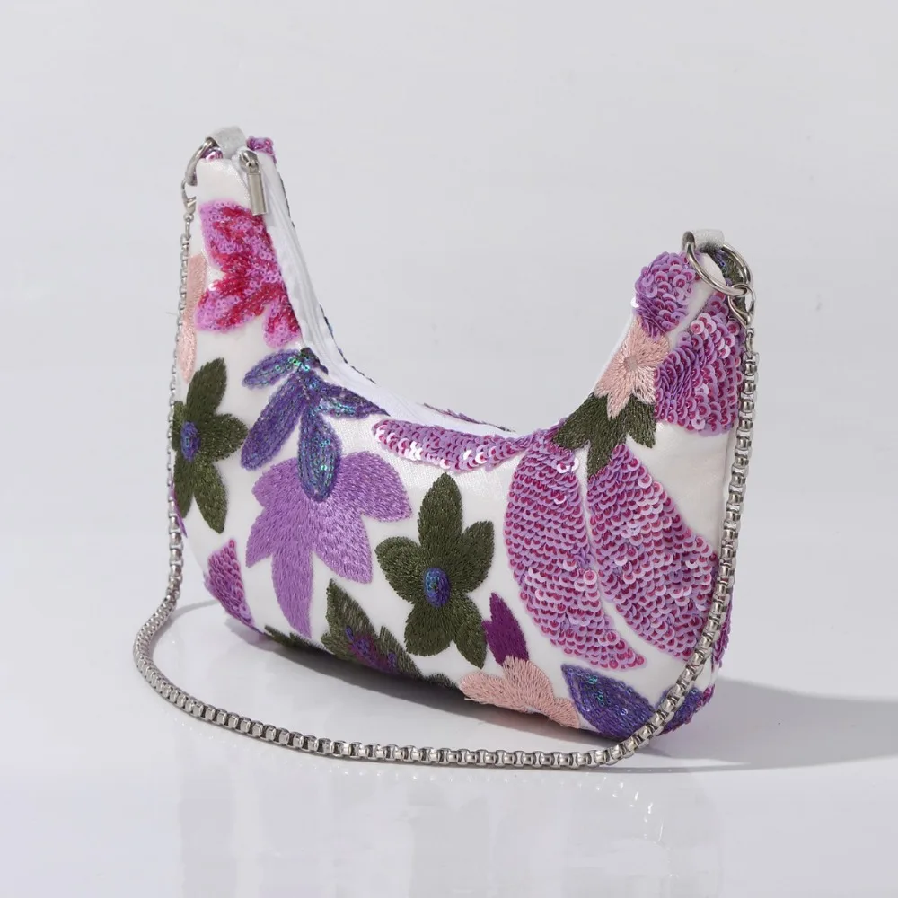 

Sequin Embroidery Flower Crossbady Bag Chain Sac Femme New Elegant Bolso Fashion Trendy Bolsos Mujer Beautiful Bags for Woman