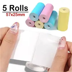 Rollo de papel térmico para impresora de bolsillo, recambio de papel de impresión de 57x25mm, para Mini impresora de recibos y pegatinas, portátil, DIY, 5 piezas