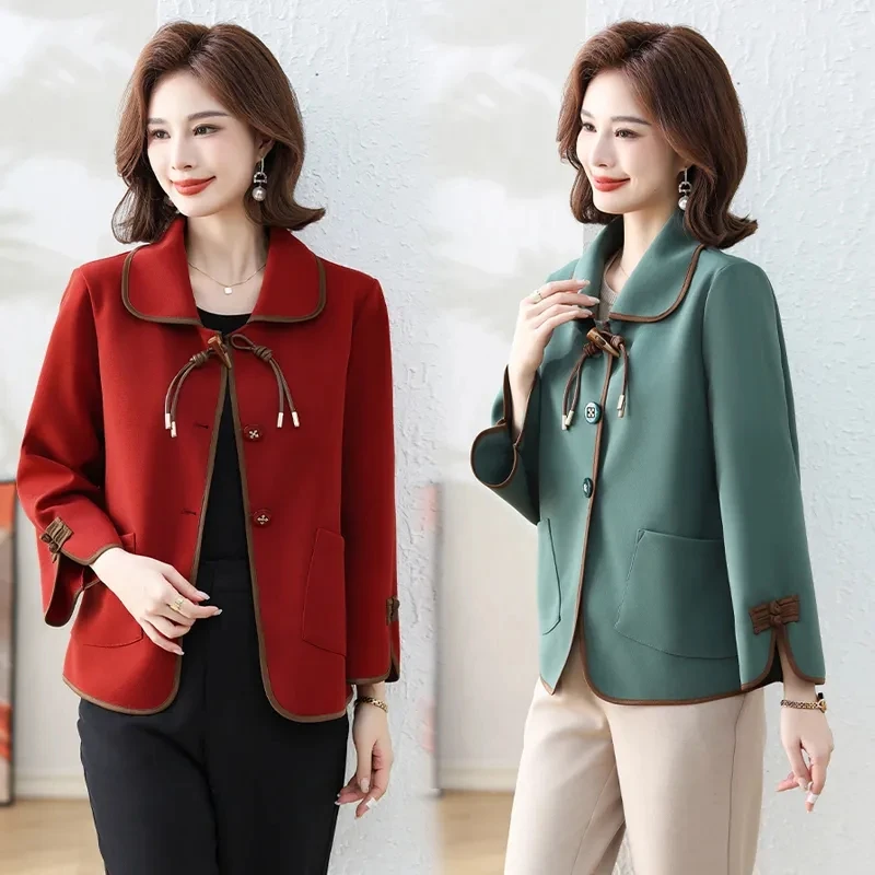 Fashion Chinese Style Spring Autumn Coat 2024 New Middle-Aged Elderly Women\'s Jacket Single-Breasted Short Windbreaker Female