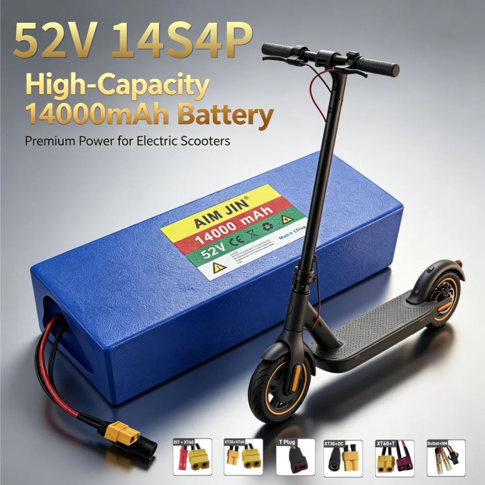 

52V 14S4P 14000mah High Capacity 18650 Lithium Battery 1500W with BMS for Balance Car, Bike, Scooter, Tricycle + 58.8V Charger