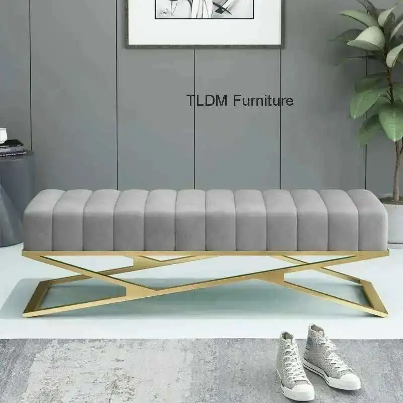 

Living Room Soft Bag Ottomans Designer Iron Stools Nordic Bench Light Luxury Home Furniture Cloakroom Golden Shoe Changing Stool