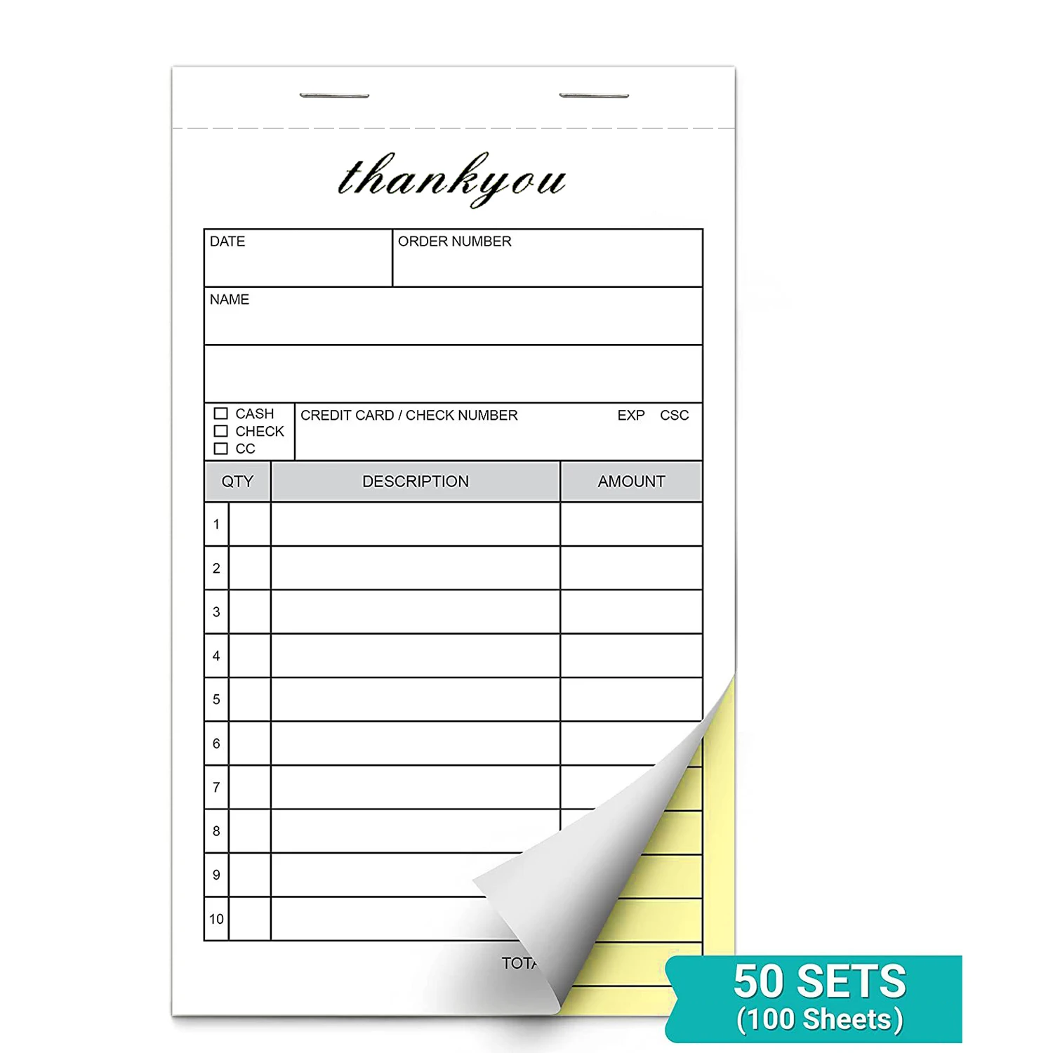 1pc, Order Books With Cardboard, 2 Part Carbonless Invoice Book For Small Business, 3.4x5.5 Inches,Receipt Book (100 Sheets)