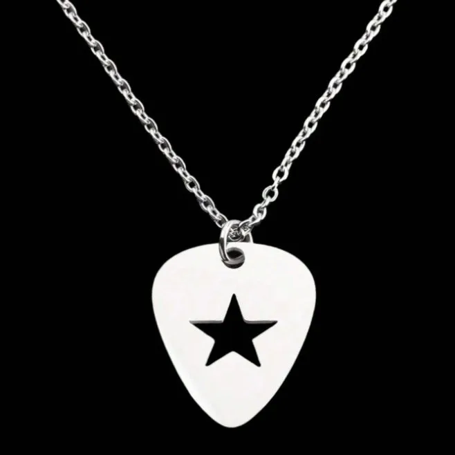 Men's Punk Hip - Hop Fashion Necklace: Guitar Pick - Shaped Pendant with Hollow Star Design