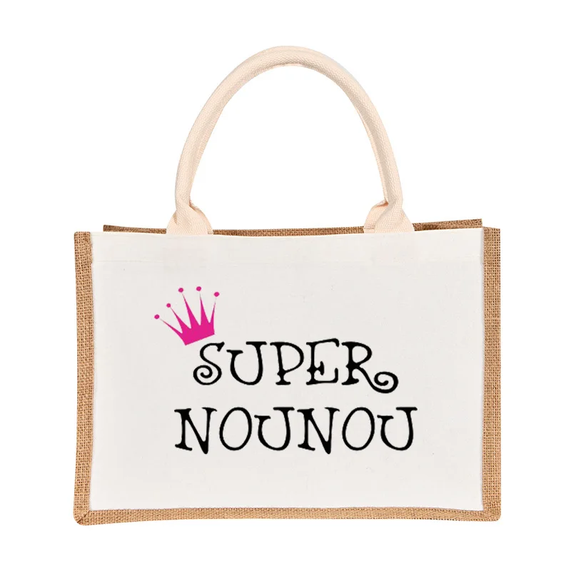 Super Nounou French Printed Tote Bag Women Canvas Shoulder Bag Female Handbags Reusable Shopping Bags Best Gifts for Nounou