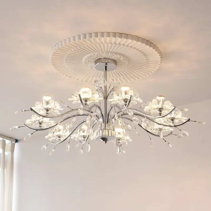 for French Crystal Flower Chandelier Bauhaus Premium Chrome Living Room Dining Room Bedroom Main Light 2026 New