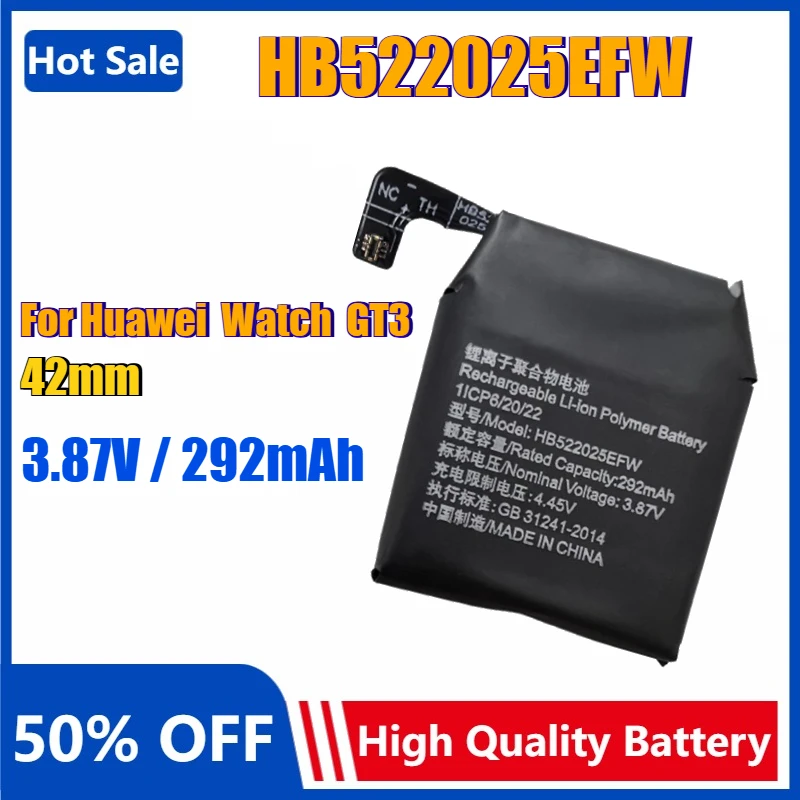 

292mAh HB522025EFW Battery for Huawei Watch GT 3 42MM MIL-B19 Replacement Battery Watch GT3 Smart Watch Bateria 3.87v Batterij