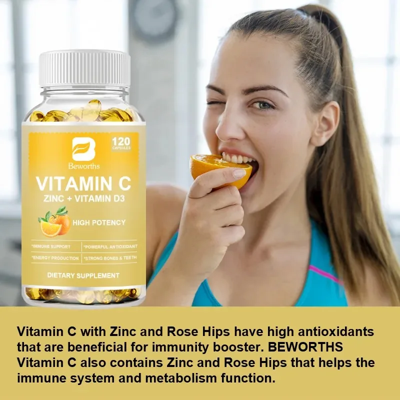 Minch 2000mg Vitamin C & Zinc 40mg & Vitamin D3 Strong Antioxidant Collagen Booster Anti-Agingand Skin Health Care Supplements