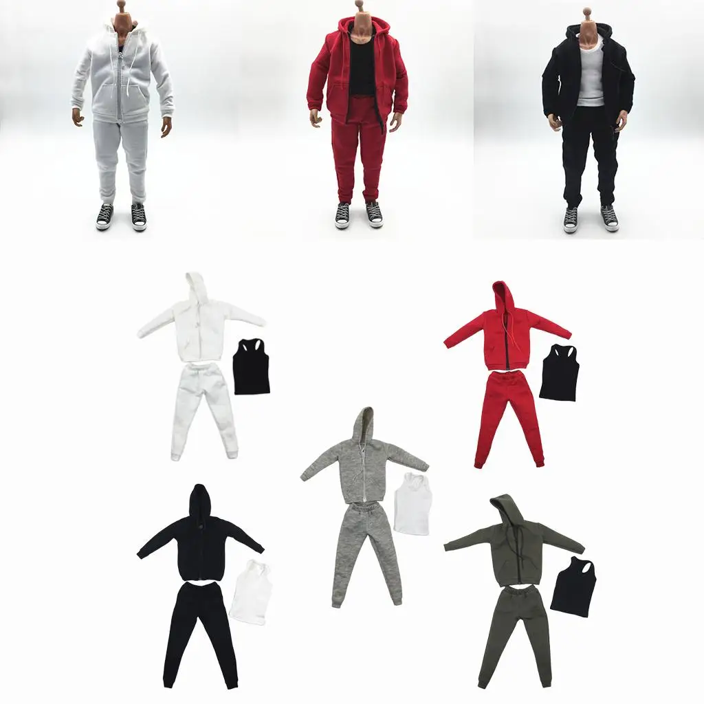 1/6 Scale Male Hoodie Sweatshirt Trousers Vest Dolls Clothes Suit fit for 12