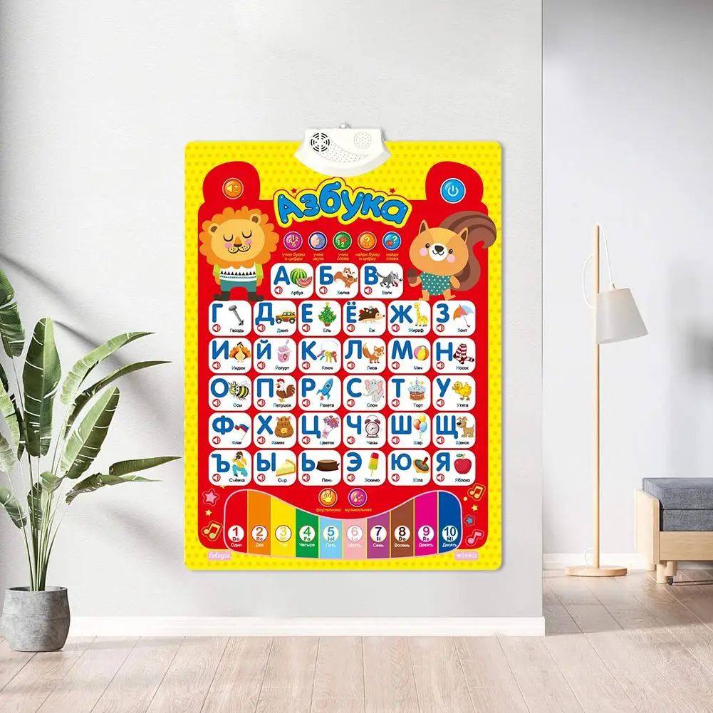 Tableau mural de l'alphabet interactif électronique russe parlant ABC 123s, affiche d'apprentissage de la musique, jouets éducatifs pour tout-petits d'âge préscolaire
