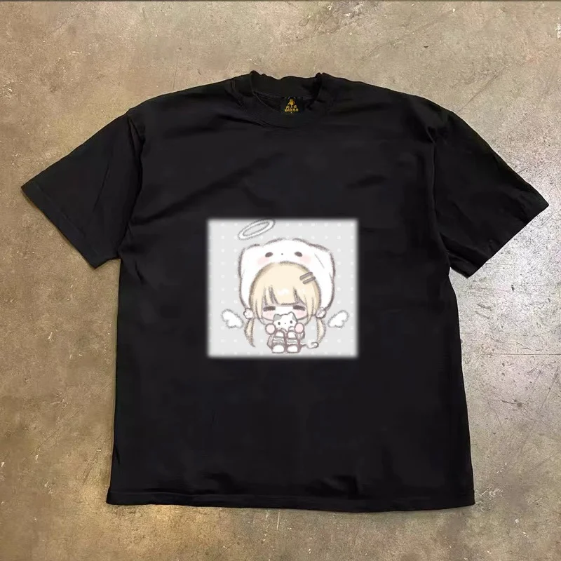 Loose Fit Cotton T-Shirt Unisex Short Sleeve Double Thread UPUPXIA Hero Print Sweat Absorbent round Neck Casual Summer Top