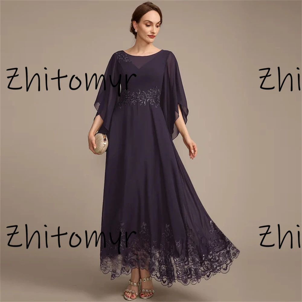 Personalizado novo 2024 retro mãe da noiva elegante vestido de renda de lantejoulas a linha tripulação assimétrico chiffon renda vestidos formais