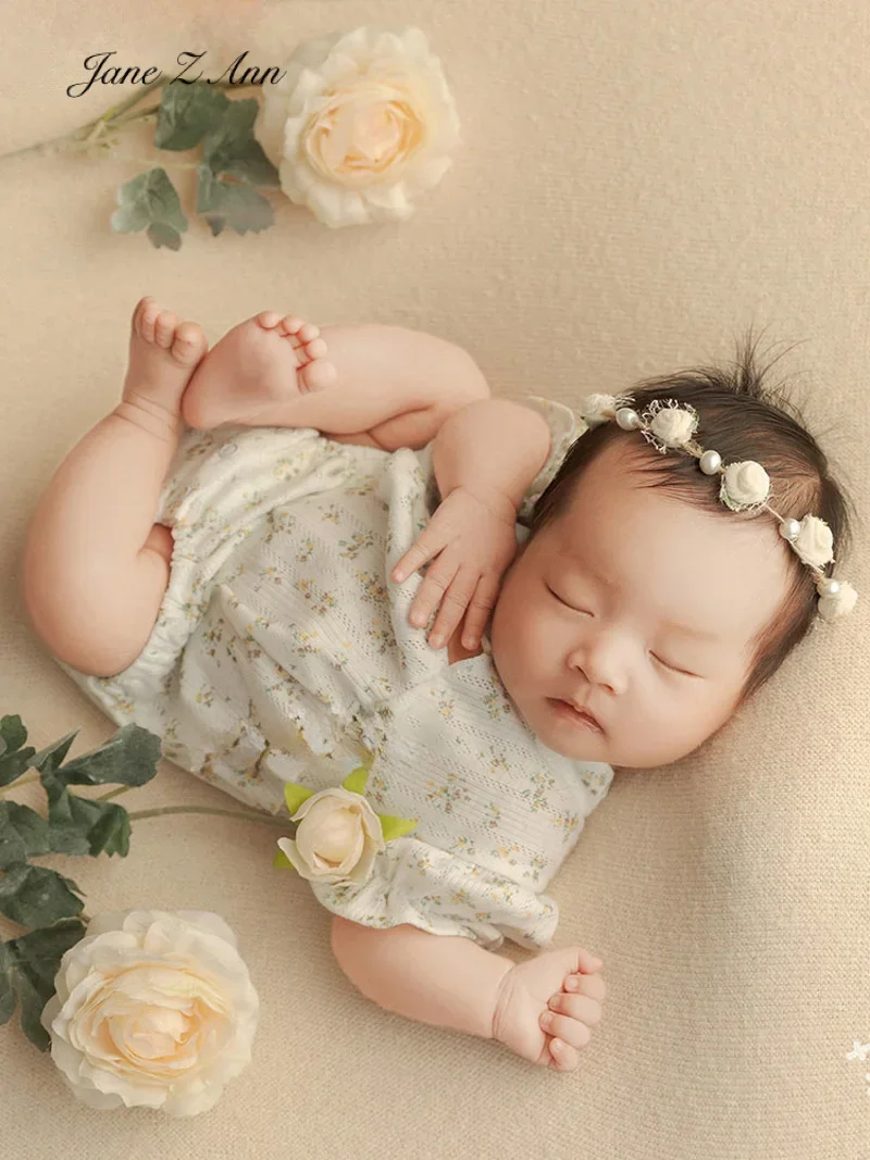 Newborn baby girl spring photo shooting outfits floral headband+clothes elegant infant outfits bunny doll