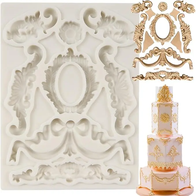 

Baroque Style Fondant Silicone Mold Embossed Pattern Art Mold for Polyclay Plaster, Wreath and Frame Epoxy Resin Molds