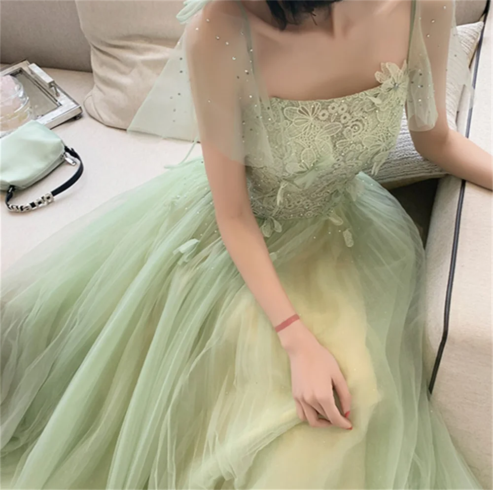 Jessica Sweetheart Light Green Prom Dresses Lace Embroidery Princess Evening Dresses Fairy A-shaped Formal Occasions Party Dress