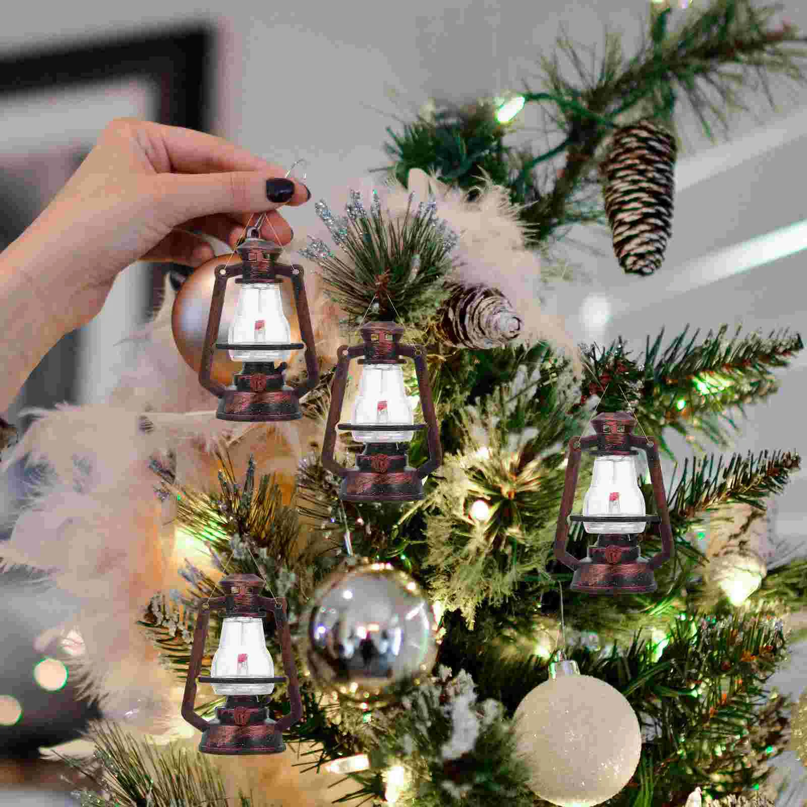 Mini Kerosene Lamp Miniature Lantern Xmas Tree Decor Light Adorn Model Hanging Ornament Models Shaped Christmas