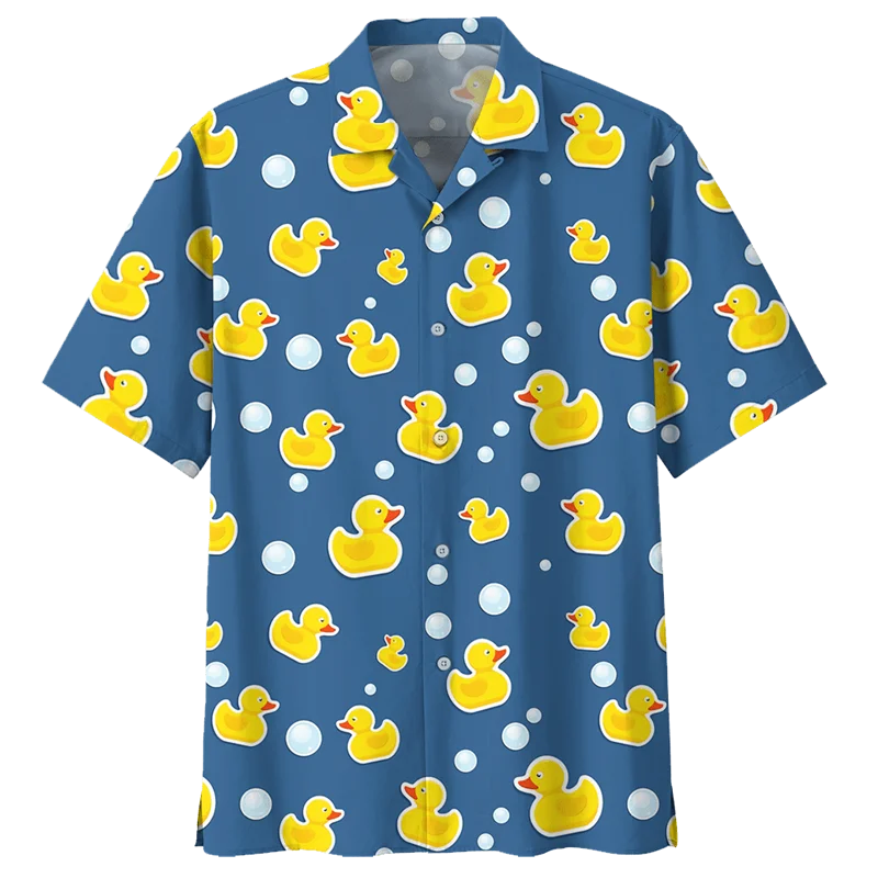 Camisa hawaiana con patrón de pato de dibujos animados para hombre y mujer, camisa con estampado 3d de animales, blusa holgada de manga corta con solapa y botones, Verano