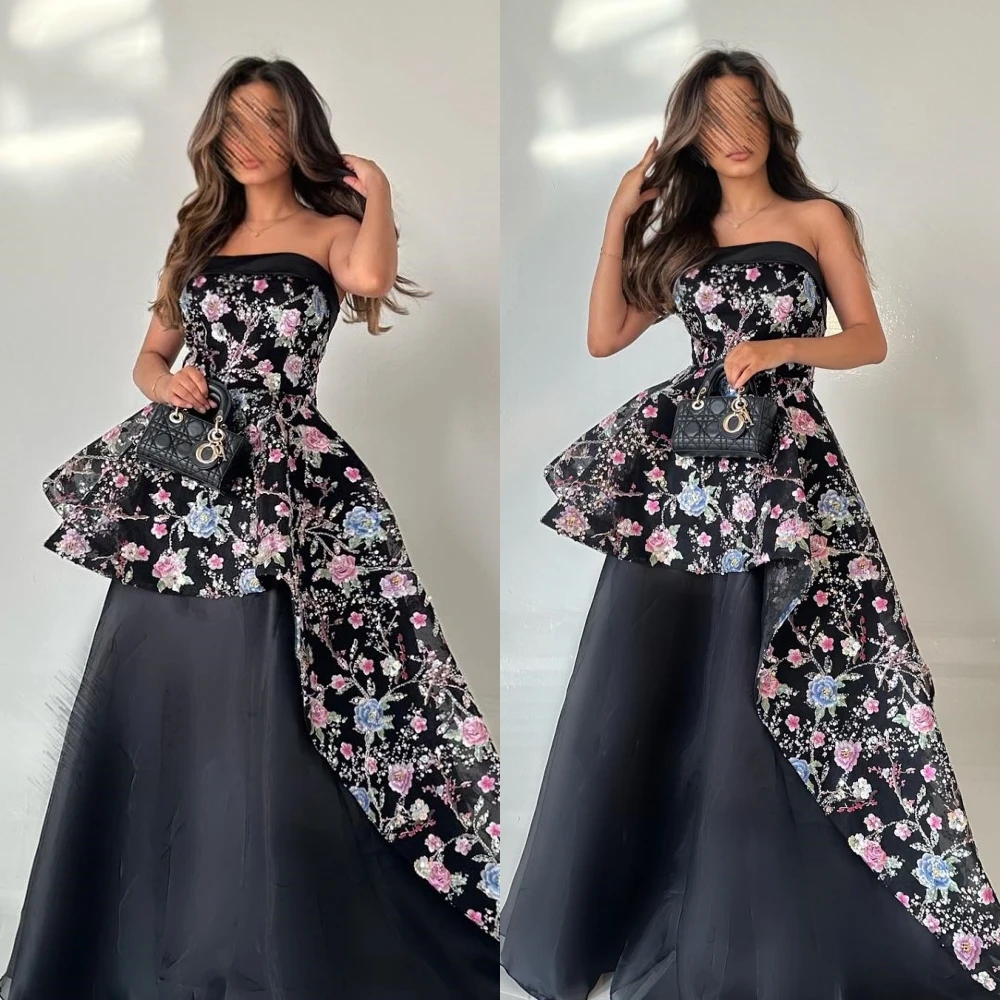 Ball Dress Saudi Arabia Prom Exquisite Strapless  Gown Embroidery Floor-Length Draped Satin Bespoke Occasion Dresses Evening