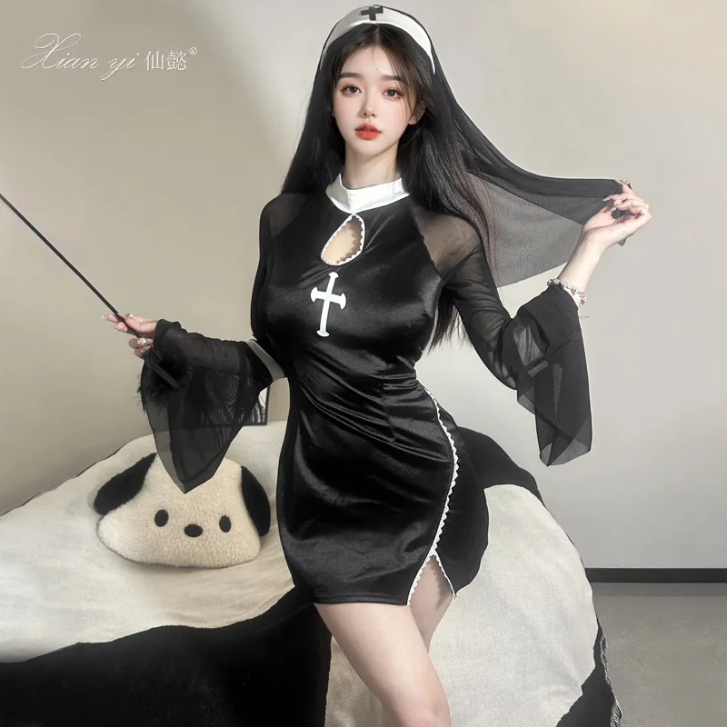

Halloween Costume Nun Adult Cosplay Uniform Performance Set Dark Gothic Costume Accessories Sets Renaissance Punk Cosplay