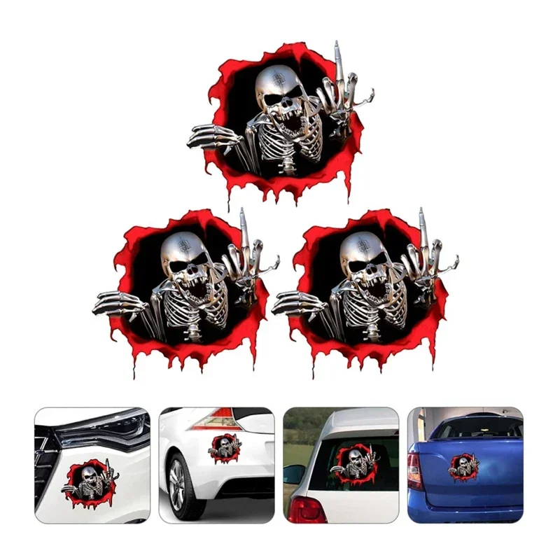 Car Stickers 3D Skull In The Bullet Hole Personality Creative Funny Colorful Sticker Decals Auto Exterior Decoration Accessories