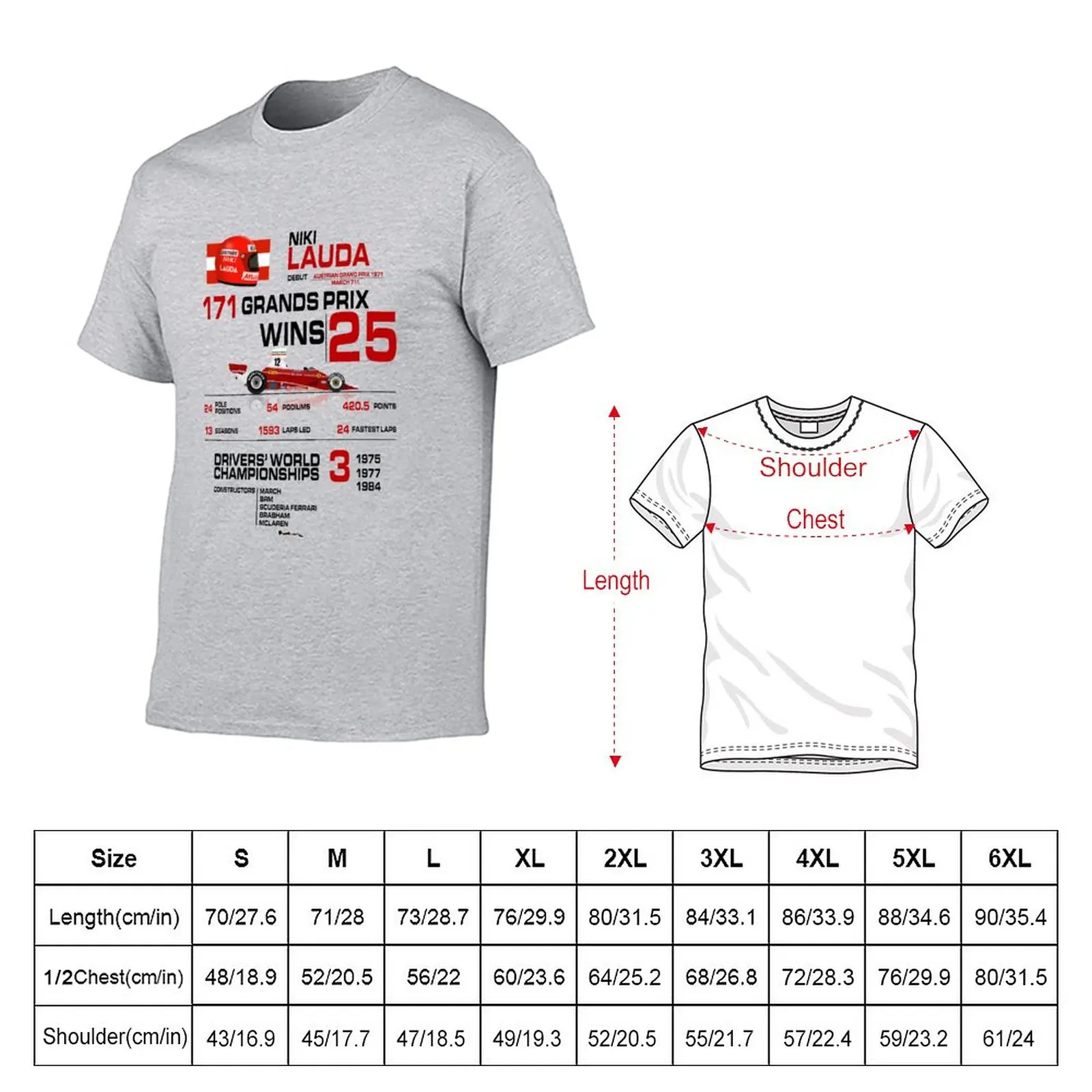 Niki Lauda - F1 Stats with car & helmet design t-shirt t-shirt per un ragazzo manica corta tee men clothes