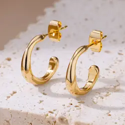 C-shaped Stud Earrings for Women Stainless Steel Earrings 2024 Trend New in Female Couple Wedding Ear Jewelry Freeshipping Items