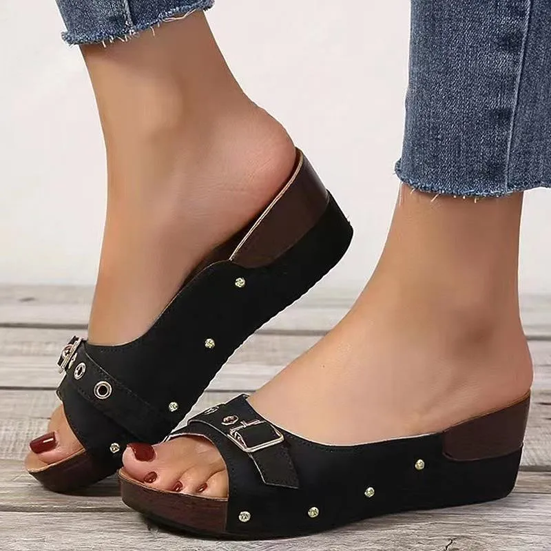 Women Sandals 2023 Fashion Heels Shoes For Women Summer Sandals Slip On Wedges Zapatos Mujer Outdoor Slippers Platform Sandals