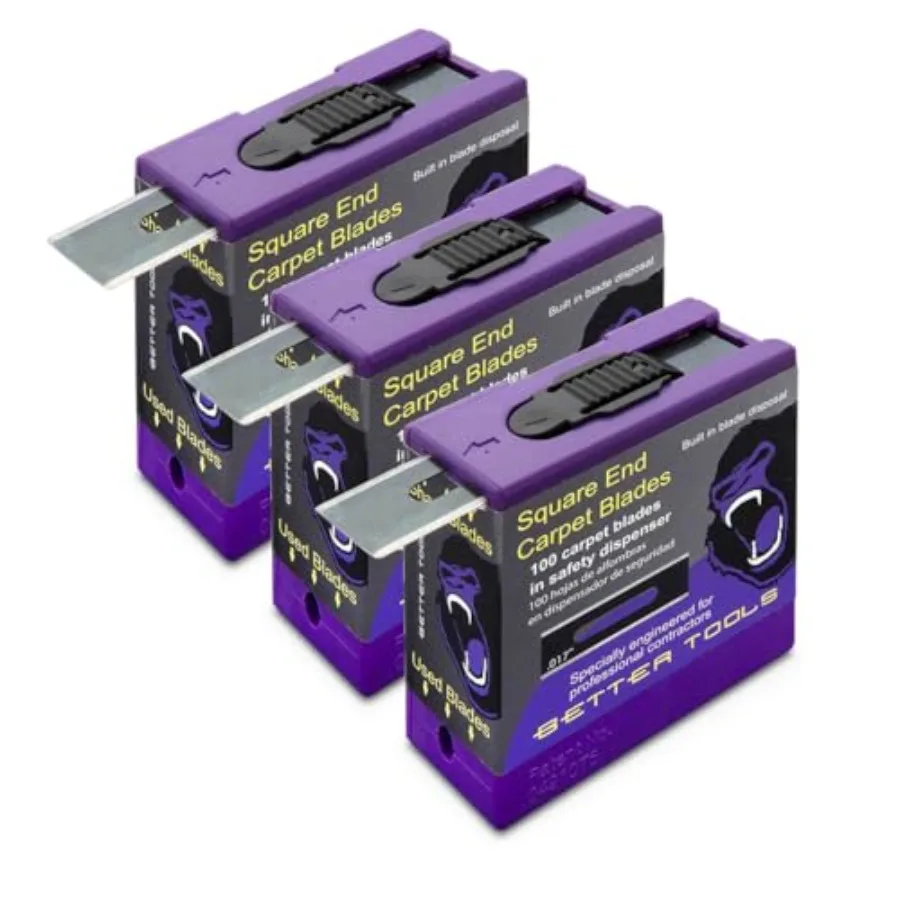 

Ножи для ковровых покрытий 3G Extreme Square End - набор из 3 штук - 100 ножей в упаковке - профессиональные сменные стальные лезвия толщиной 0,01 дюйма с защитным кольцом D