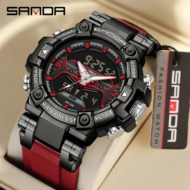 

Sanda 3186 New Electronic Watch Multi functional Fashion Trend Dazzling Night Light Waterproof Alarm Clock Watch