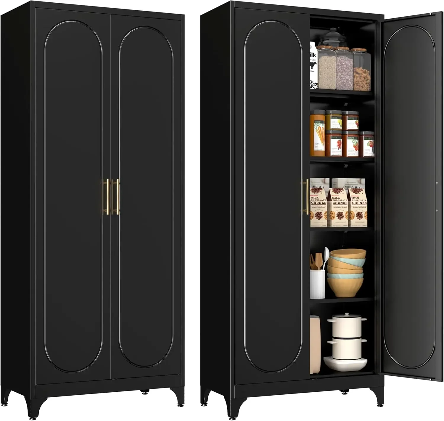 Pantry Cabinet, 75 Inch Tall Kitchen Storage Cabinet, Metal Pantry Cabinets with Doors and Adjustable