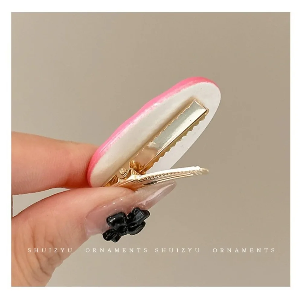 2pcs Pink Polka Dot Oval Hairpin Forehead Side Bangs Clip Broken Hair Duck Bill Clip Headwear Girls Kids Women Hair Accessories view 5