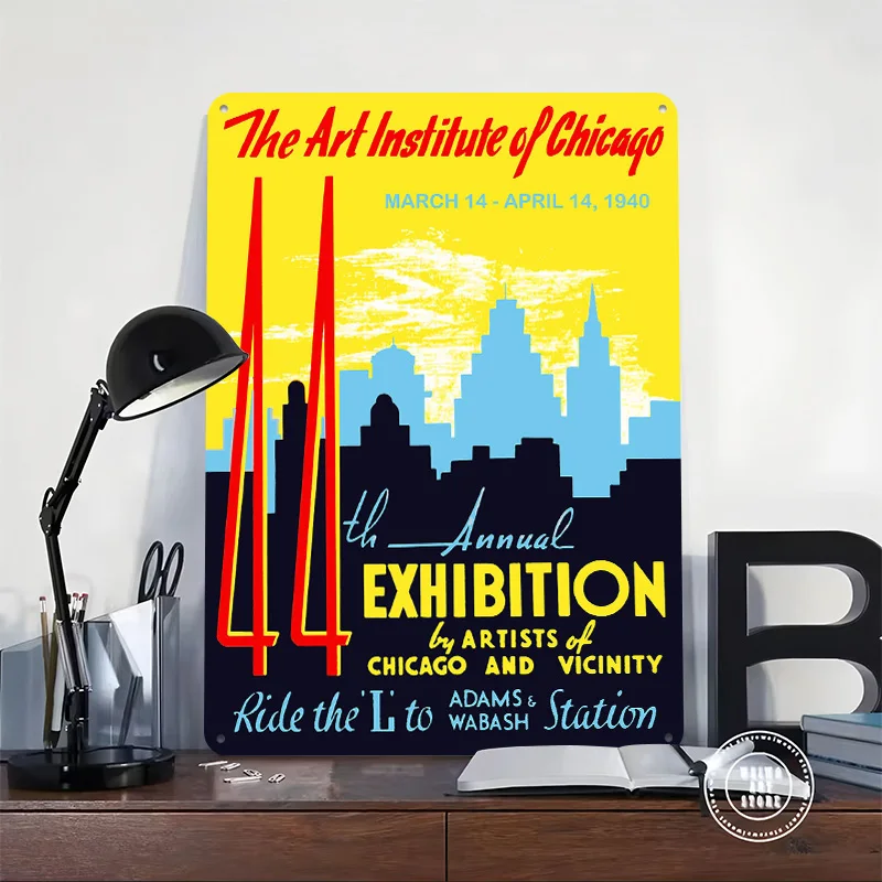 Chicago Art Institute 3D Printed Texture Poster Personalized Wall Art Retro Metal Tin Signs for Garage Accessories Vintage Decor