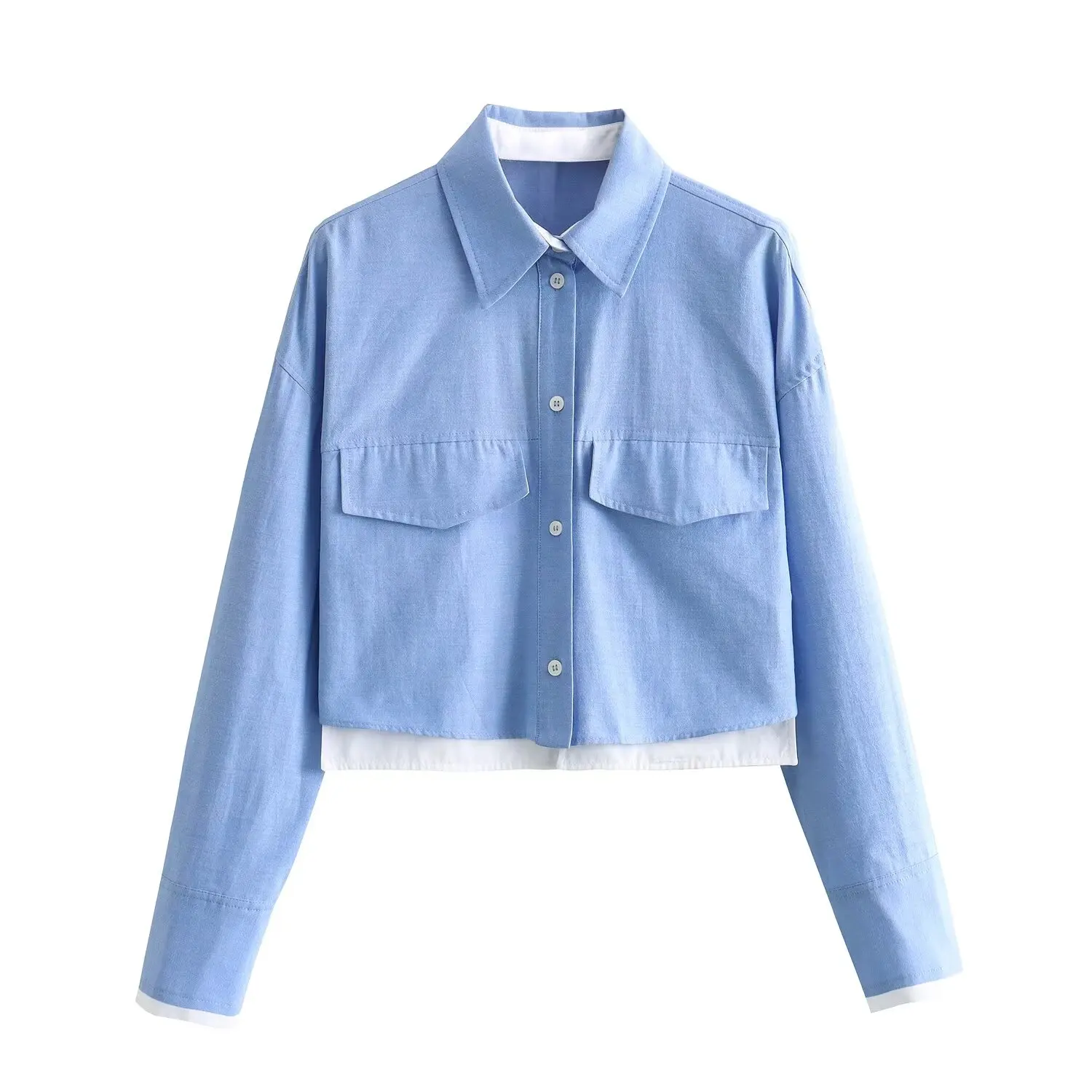 Tangada 2024 Spring Women Oversized Patchwork Oxford Shirt Female Crop Blouse Tops 6X015