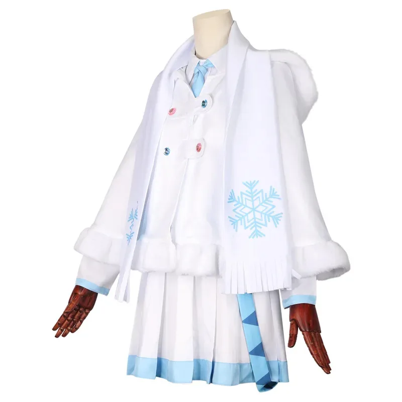 

Аниме Снег Мику костюмы для косплея пальто рубашка и юбка белая униформа Хэллоуин карнавальная вечеринка наряд для женщин девочек mj:3