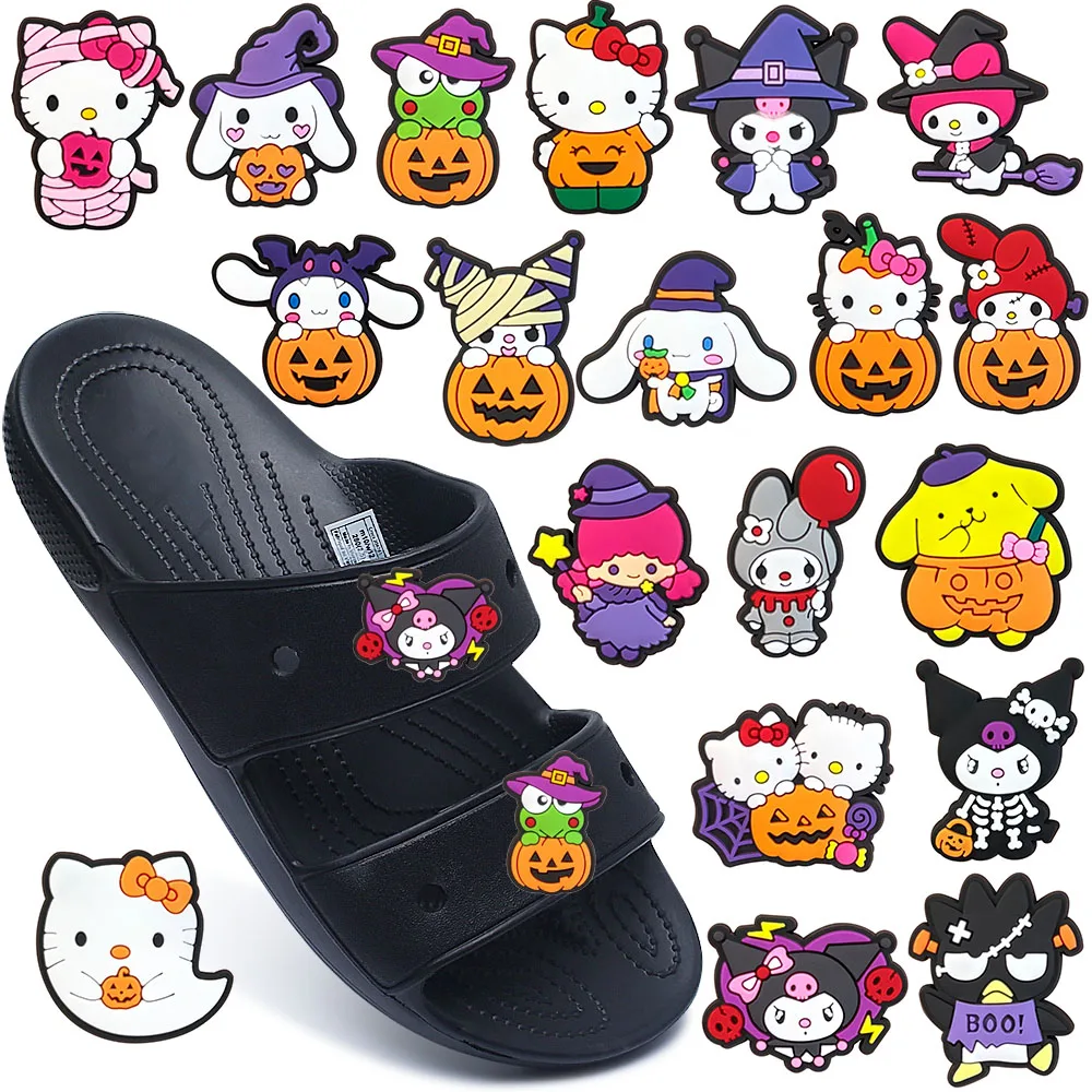 1-20PCS MINISO Sanrio Halloween Shoe Charms Garden Shoe Accessories Buckle Fit Clogs Decaration Sandals Decorate Men Women Gift