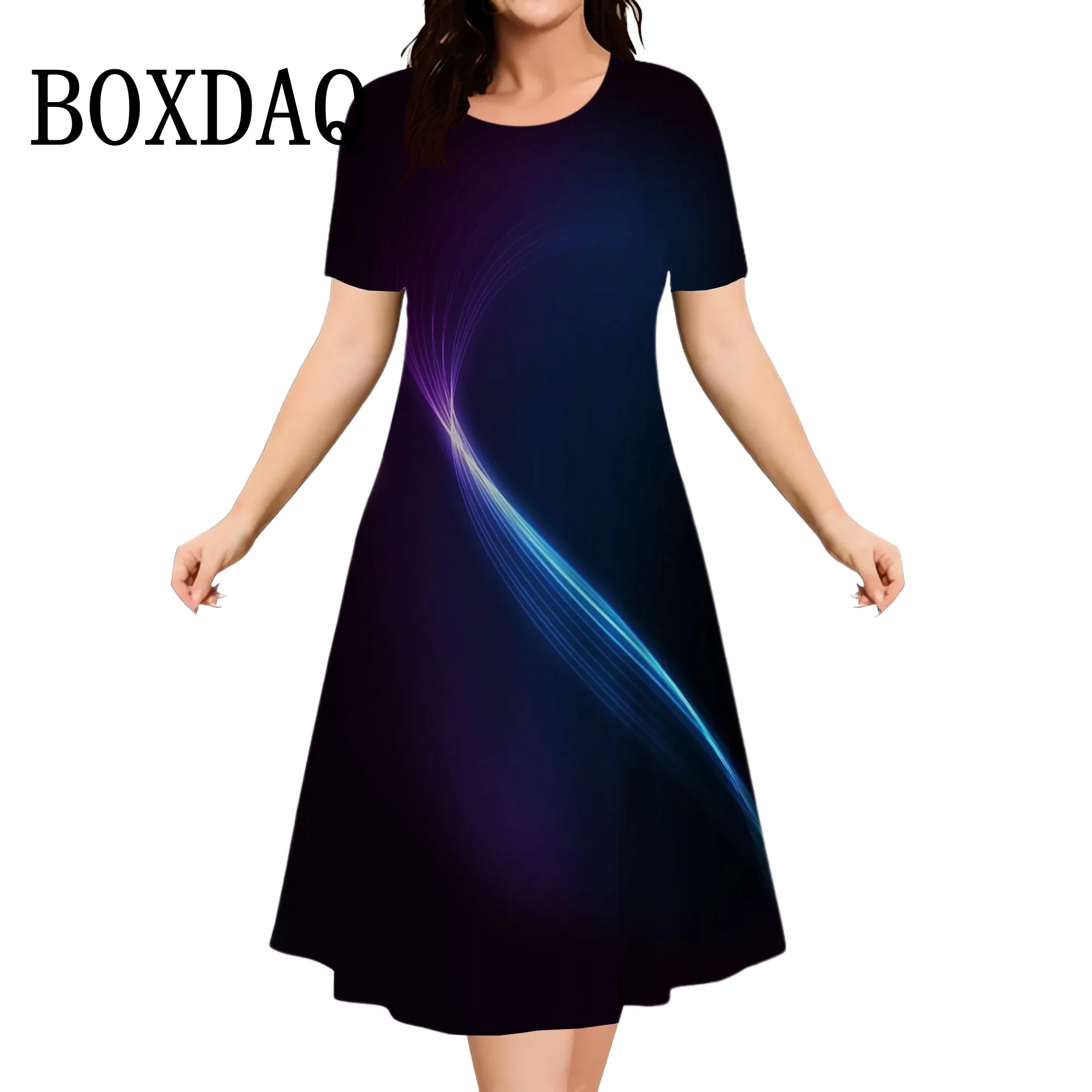 2025 New Women's Dresses Striped Print Elegant Fashion Casual Short Sleeve Dresses Plus Size Female Summer Loose Big Sizes Dress