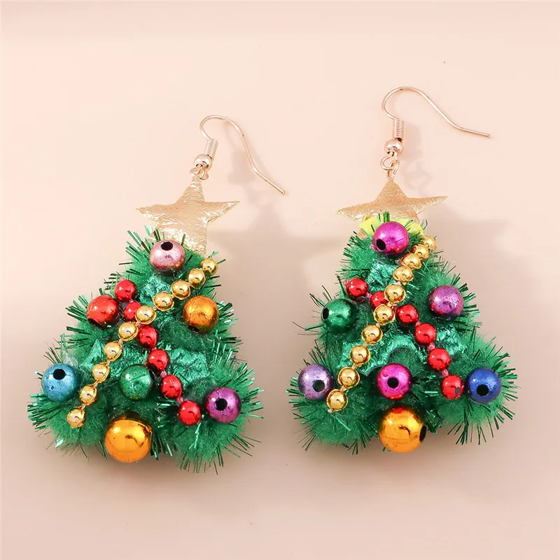 Aihua Hot Sale 3D Cute Cartoon Christmas Earrings Kawaii Fluffy Decoration Tree Deer Bell Earrings for Women Xmas New Year Gifts