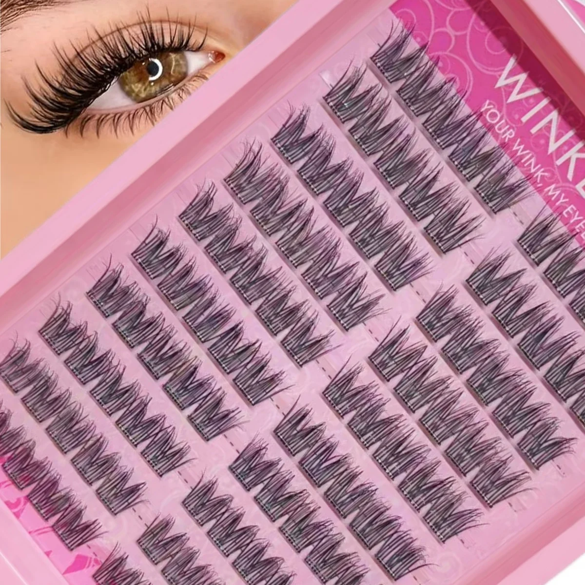WINKLURE Pre-Glued Eyelash Natural No Glue Needed Fluffy Individual Self-Adhesive Glue-Free Eyelash Clusters Kit DIY Glue-Free