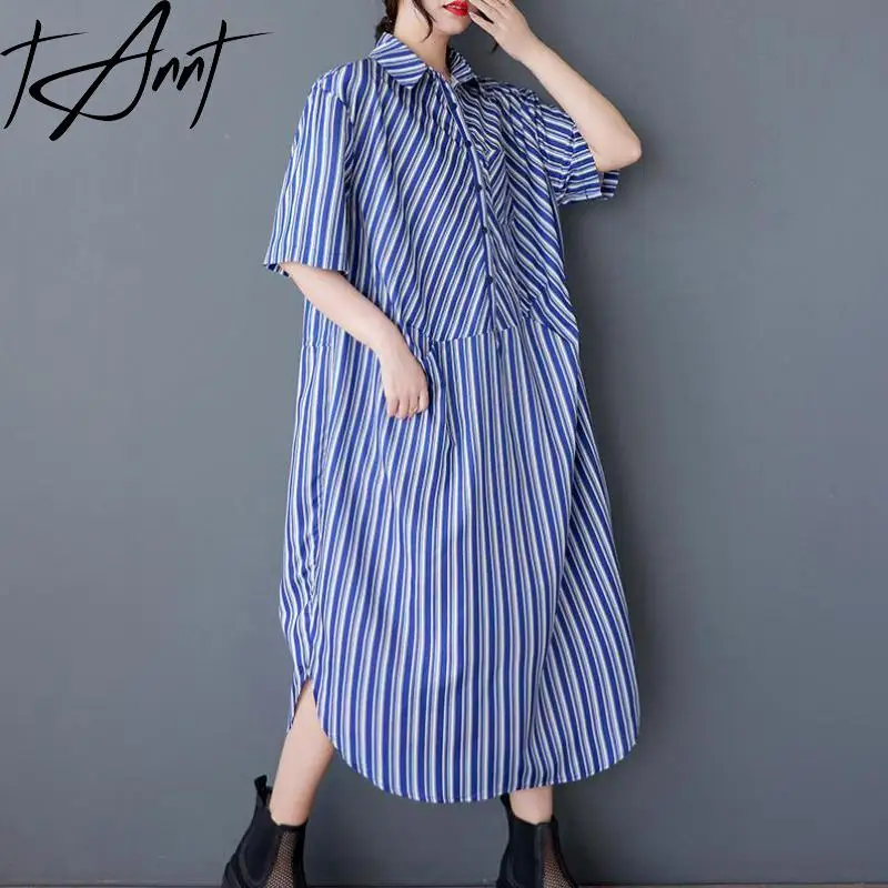

Tannt женское платье с короткими рукавами, полосатые платья-рубашки, модные повседневные длинные летние рубашки одного цвета, длинные платья, новинка 2023 года